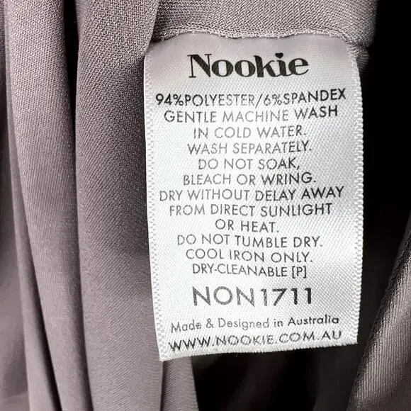 Nookie Aphrodite Gown One Shoulder Tie Waist High Slit XS Purple Gray Dress